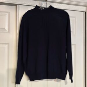 Alfred Dunner wool blend sweater shoulder pads mock neck raglan sleeve navy L